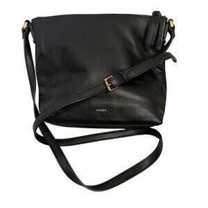 Fossil Jori Black Pebbled Leather Adjustable Crossbody Bag